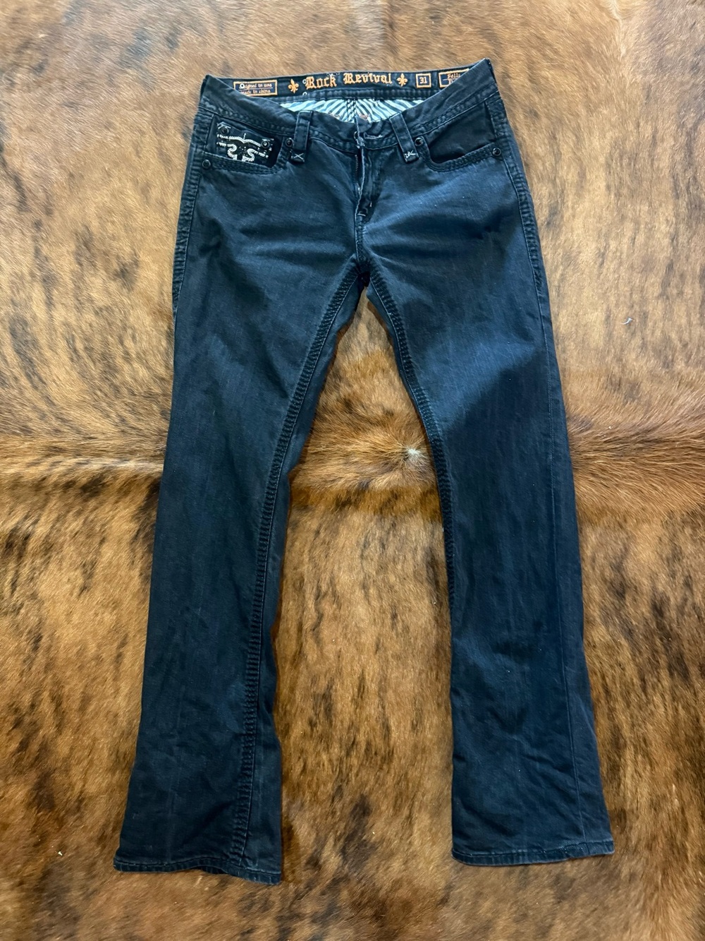 Rock Revival Women's Black Polly Jeans sz 31 with Sequins